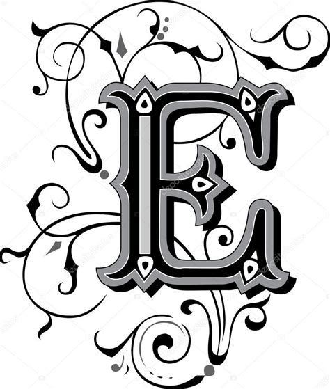 That means we will be drawing a, b, c, d and e. Beautifully decorated English alphabets, letter E — Stock Vector ...