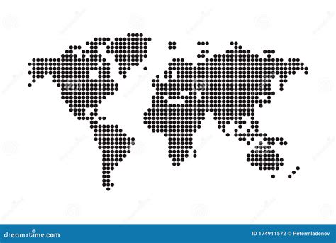 Black Dotted World Map Vector Illustration Isolated On White