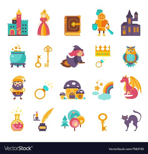 Collection Of Fairy Tale Elements Icons Royalty Free Vector