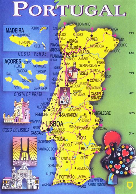 Physical, political, road, locator maps of portugal. Large tourist map of Portugal. Portugal large tourist map ...