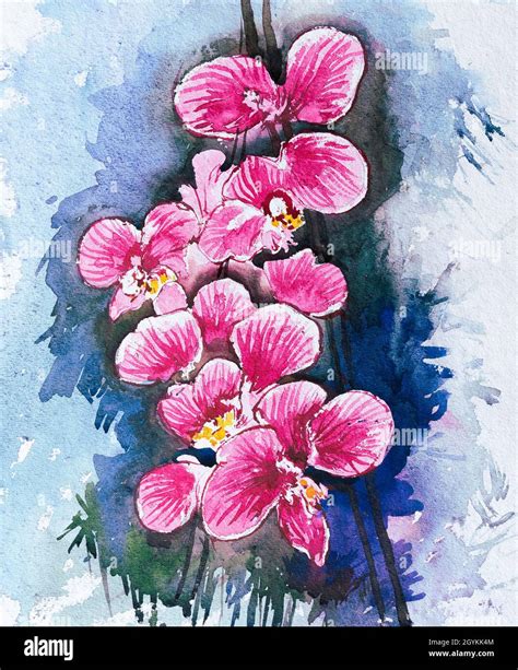 Art And Collectibles Watercolor Lilac Orchid Wall Decor Original Artwork Watercolor Painting
