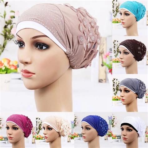 new design islamic scarves wraps hijab caps womens muslim inclusive cap crystal flower muslims