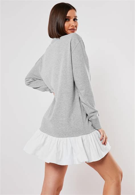 Gray Frill Hem Mini Sweater Dress Missguided
