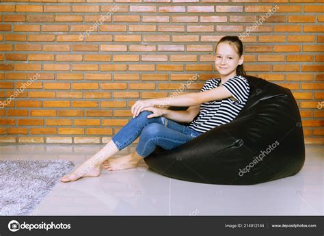 Beautiful Caucasian Teen Girl Sitting Black Bean Bag Chair Free Download Nude Photo Gallery