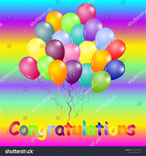 Congratulations Rainbow Background Colorful Balloons Stock Vector