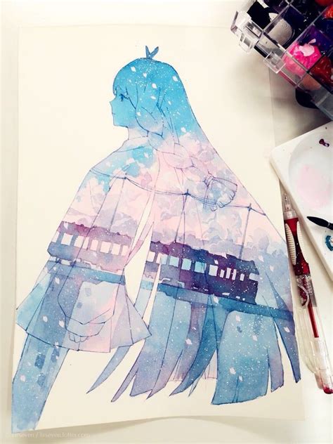 Aesthetic Watercolor Anime Girl