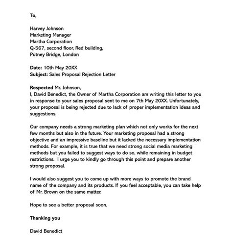 Proposal Rejection Letter Template