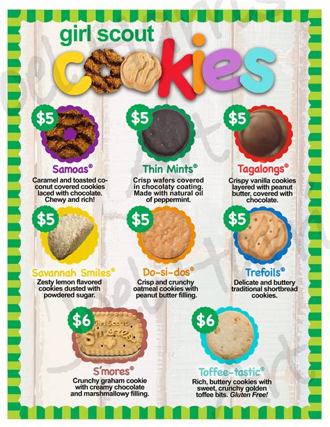 2018 LBB Girl Scout Cookie Price List GS Booth Menu 8.5 x 11 | Etsy