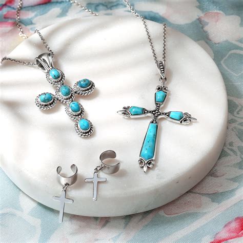 Turquoise Rope Bezel Cross Pendant Sterling Silver Necklace Ebay