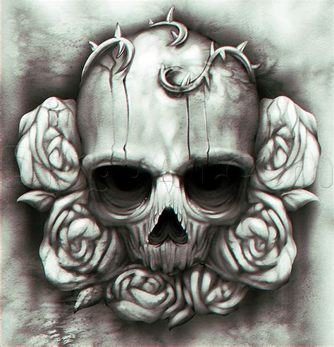How To Draw A Skull And Roses Tattoo By Dawn Skull Art Rose Tattoos