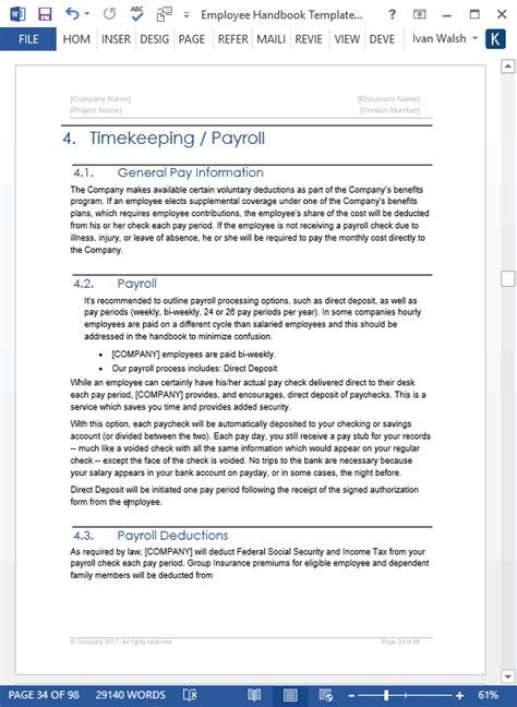 Employee Handbook Template Download 100 Pg Ms Word Templates And Excel