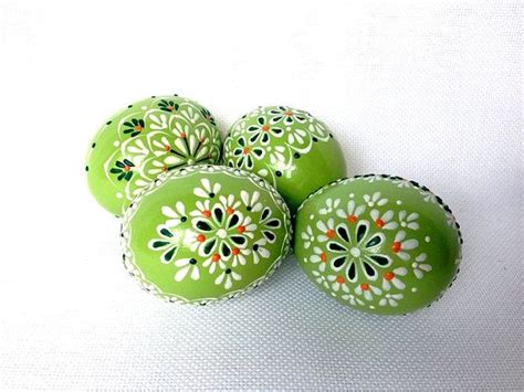 Set Of 4 Light Green Hand Decorated Colours Painted Chicken Easter Egg