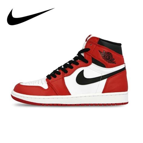 Original Authentic Nike Air Jordan 1 Retro High Top Og Authentic Fashion Red White Breathable