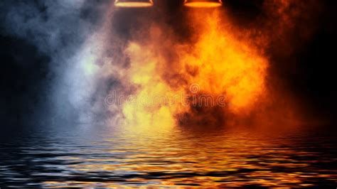 The Confrontation Of Water Vs Fire Mystical Flame With Reflection On