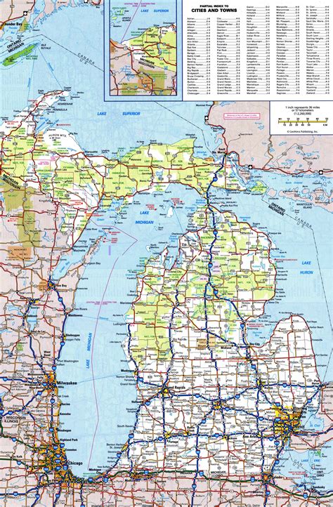 Large Detailed Roads And Highways Map Of Michigan State With All Cities