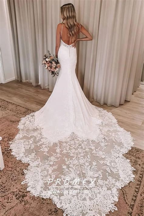 Extra Long Train Low Back Romantic Wedding Dress Promfy