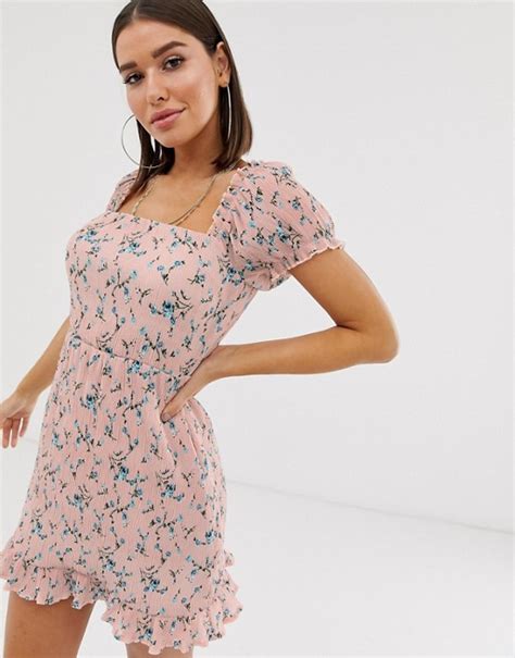 Missguided Milk Maid Dress With Square Neck In Pink Ditsy Floral Asos