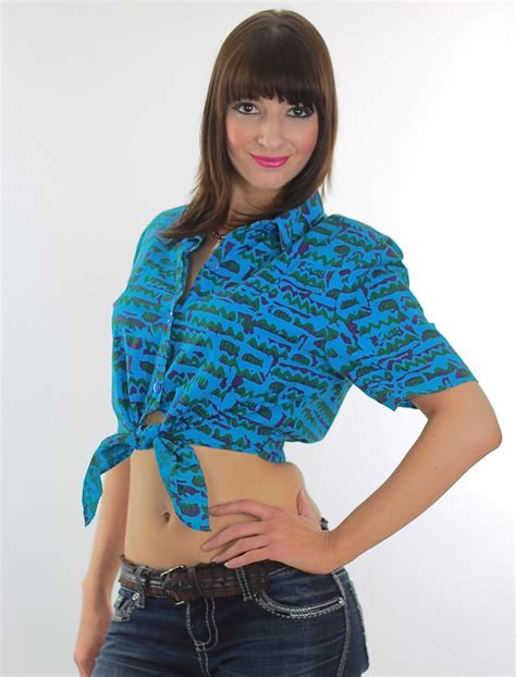 80s Boho Abstract Graphic Belly Shirt Crop Top Shabbybabe