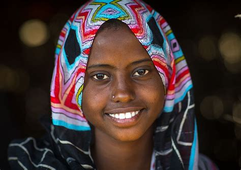 Portrait Of A Smiling Afar Tribe Girl Afar Region Afambo Ethiopia