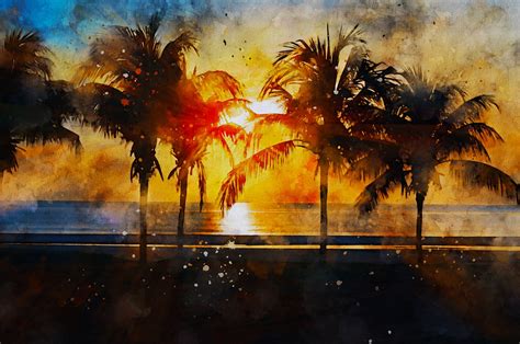 Beach Sunset Painting Free Image On Pixabay