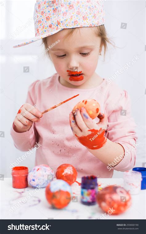 Cute Smiling Little Girl Painting Colorful Stock Photo 259000190