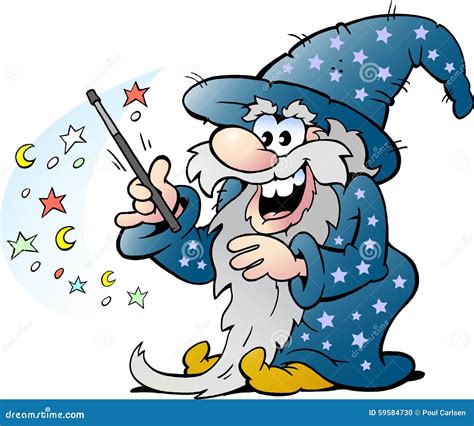 Happy Old Wizard Magic Man Holding A Wand Stock Vector Illustration Of Fantasy Drawing
