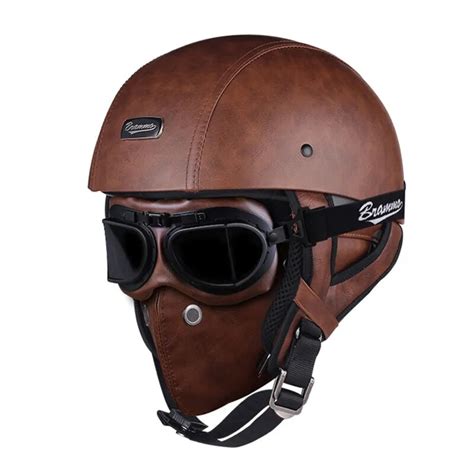 Retro Skull Motorcycle Helmet Vintage Pu Leather Half Helmet Electric