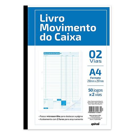 Livro Movimento Do Caixa 50x2 Spiral Papelaria Zap Ltda Muito