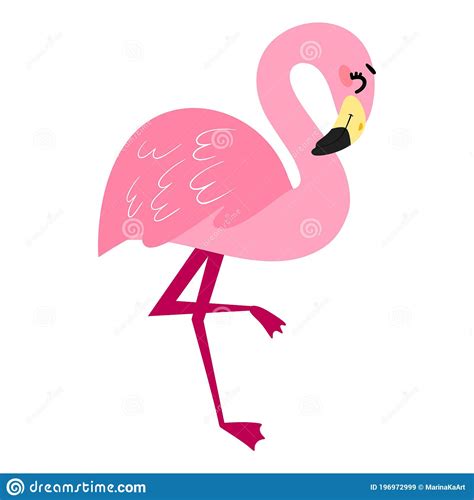 Cartoon Pink Flamingo Stock Vector Illustration Of Girl 196972999