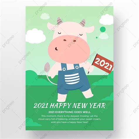 Cute Ox Year Poster Template On Green Background Template Download On