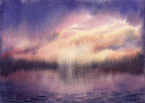 Purple Lake Sunset Painting By Sean Seal Pixels