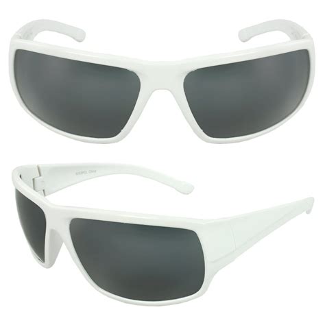 Mlc Eyewear Polarized Wrap Around Fashion Sunglasses White Frame Smoke Lenses For Men And