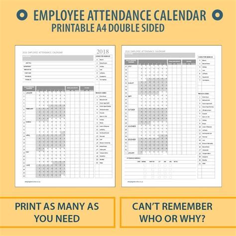 2019 A4 Printable Employee Attendance Calendartracker For Hr
