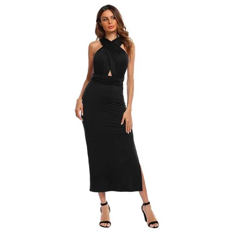 Leteoo Women Backless Bodycon Maxi Dress Belted Summer Plunge Neck Club Wedding Party Dresses
