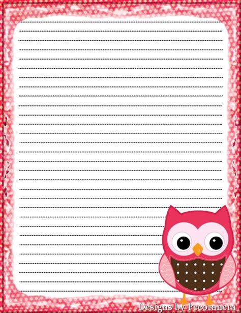Cute Owl Note Paper Notebook Paper Printable Printable Lined Paper