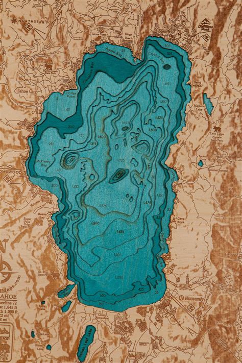 Lake Tahoe Hillshade 3d Wood Map Tahoe Wood Maps