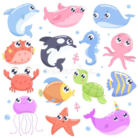 Cute Cartoon Sea Animals Stock Illustration Illustration Of Creature