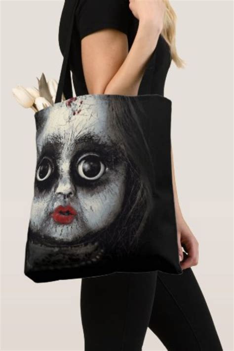 Creepy Scary Goth Porcelain Doll Halloween Tote Bag Zazzle