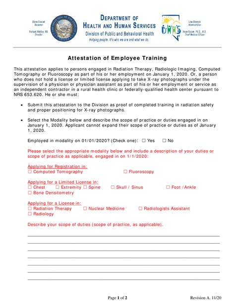 Nevada Attestation Of Employee Training Download Fillable Pdf