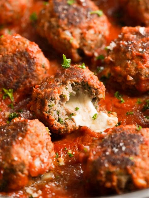 Mozzarella Stuffed Meatballs Recipe Wellness By Kay