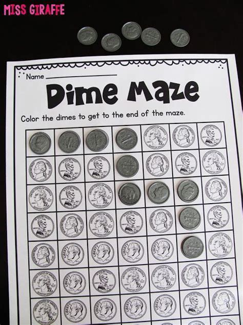 Identifying coins game that is hands on and fun for kids to color in or