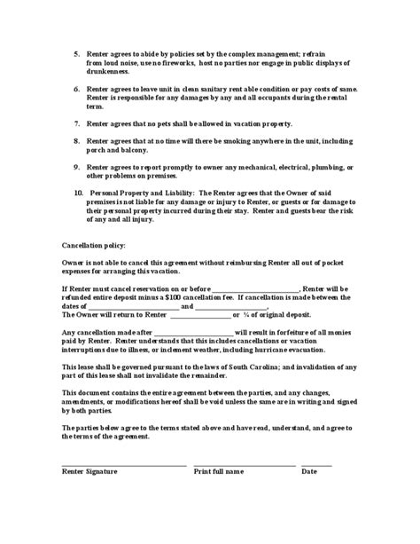 sample vacation rental agreement template