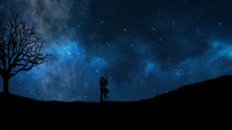 3840x2160 3840x2160 Starry Sky Couple Love Silhouettes Wallpaper