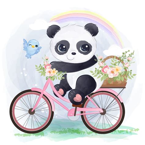 Panda Riding Bicycle Illustration 6134802 Vector Art At Vecteezy