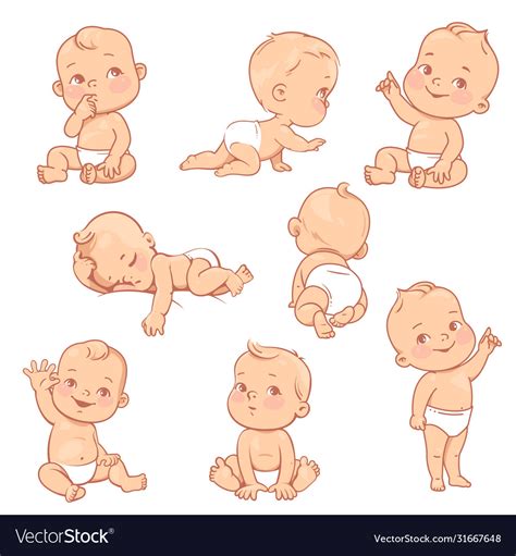 Set With Cute Little Baboy In Diaper Royalty Free Vector
