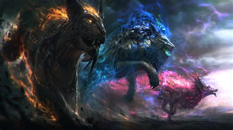 Fantasy Creature Gods Fantasy Lion Wolf Tiger Wallpaper Fantasy
