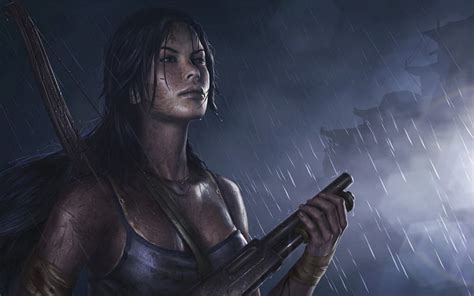 720p Free Download Lara Croft Tomb Raider Game Woman Fantasy Gun Girl Dark Rain Hd