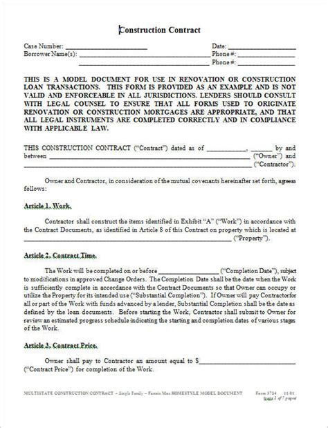 Microsoft Word Construction Contract Template