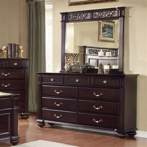 Furniture Of America Poneta Stylish 9 Drawer Dresser Dark Walnut