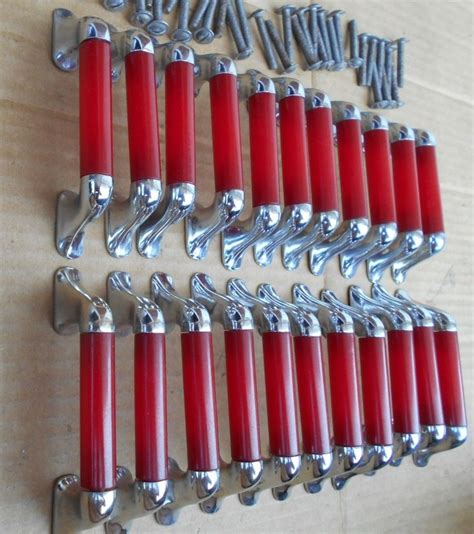 Check out these trendy cabinet drawer pulls! VINTAGE ART DECO DRAWER PULLS, RED BAKELITE & CHROME... HEAVEN | Red cabinets, Vintage kitchen ...